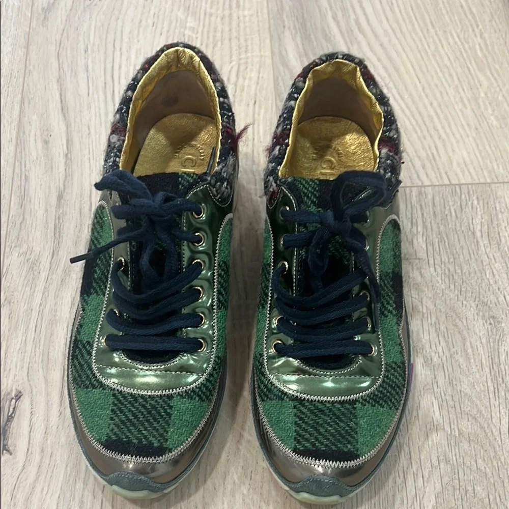 Green Plaid Women's Fashion Sneakers - Designer Style